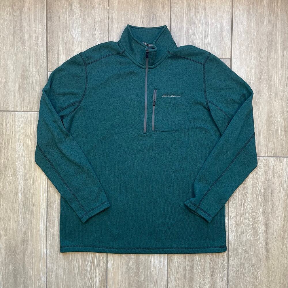 Eddie Bauer Quarter Zip Pullover Mens XL Tall Teal Fleece Outdoor Sweater